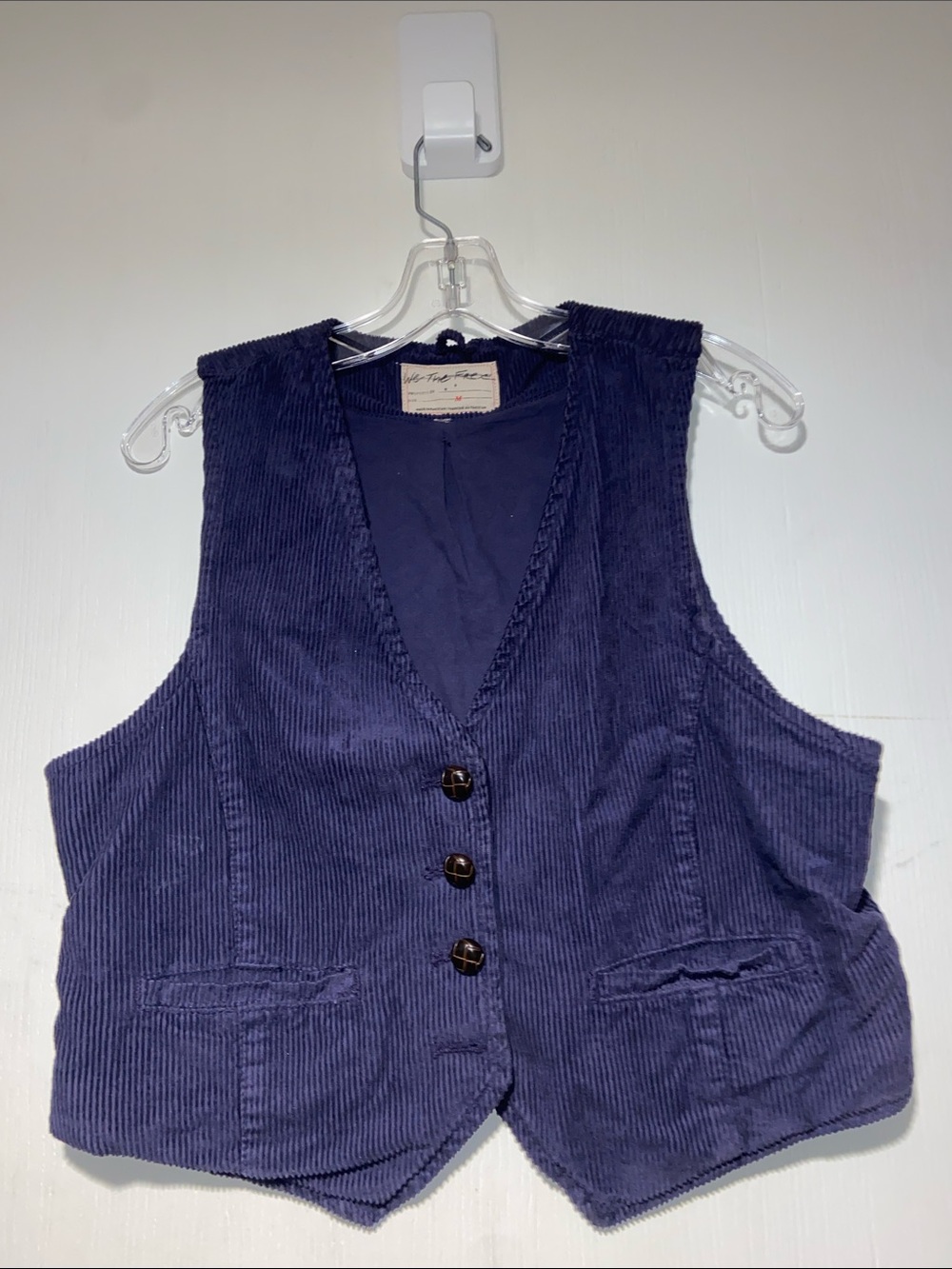 We The Free Free People Navy Corduroy Button Front Vest Size M
